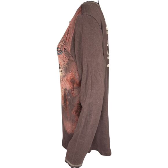 Harley-Davidson Aces & Eights Shirt XL Brown Long Sleeve Distressed Cotton - Picture 11 of 14